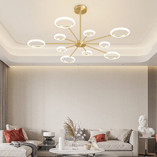 Metal Sputnik LED Chandelier Minimalistic Gold Hanging Light with Circle Acrylic Shade 10 Gold Clearhalo 'Ceiling Lights' 'Chandeliers' 'Modern Chandeliers' 'Modern' Lighting' 2353568