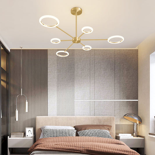 Metal Sputnik LED Chandelier Minimalistic Gold Hanging Light with Circle Acrylic Shade 6 Gold Clearhalo 'Ceiling Lights' 'Chandeliers' 'Modern Chandeliers' 'Modern' Lighting' 2353572