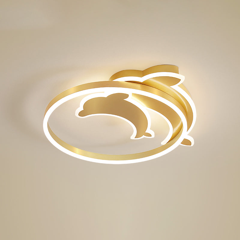 Childrens Ceiling Light Gold Dolphin and Loop Led Flush Mount Fixture with Acrylic Shade Gold Clearhalo 'Ceiling Lights' 'Close To Ceiling Lights' 'Close to ceiling' 'Flush mount' Lighting' 2353609