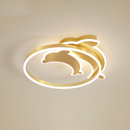 Childrens Ceiling Light Gold Dolphin and Loop Led Flush Mount Fixture with Acrylic Shade Gold Clearhalo 'Ceiling Lights' 'Close To Ceiling Lights' 'Close to ceiling' 'Flush mount' Lighting' 2353609