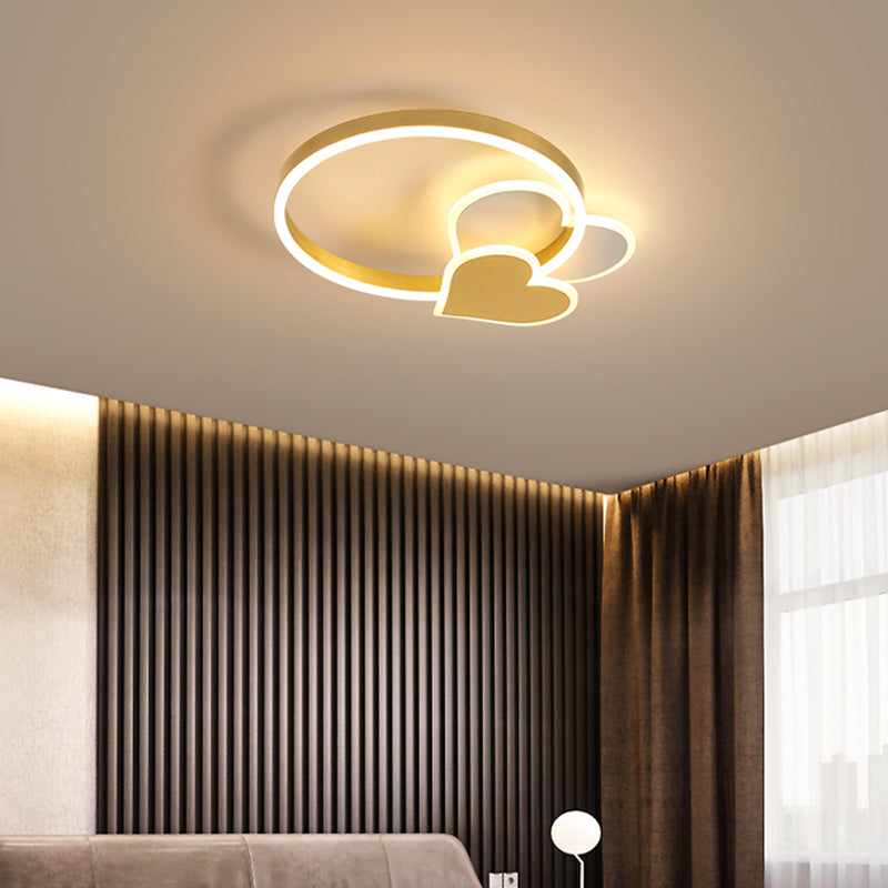 Golden Love LED Ceiling Fixture Minimalist Acrylic Flush Mount Light with Metal Ring for Bedroom Gold Third Gear Clearhalo 'Ceiling Lights' 'Close To Ceiling Lights' 'Close to ceiling' 'Flush mount' Lighting' 2353623