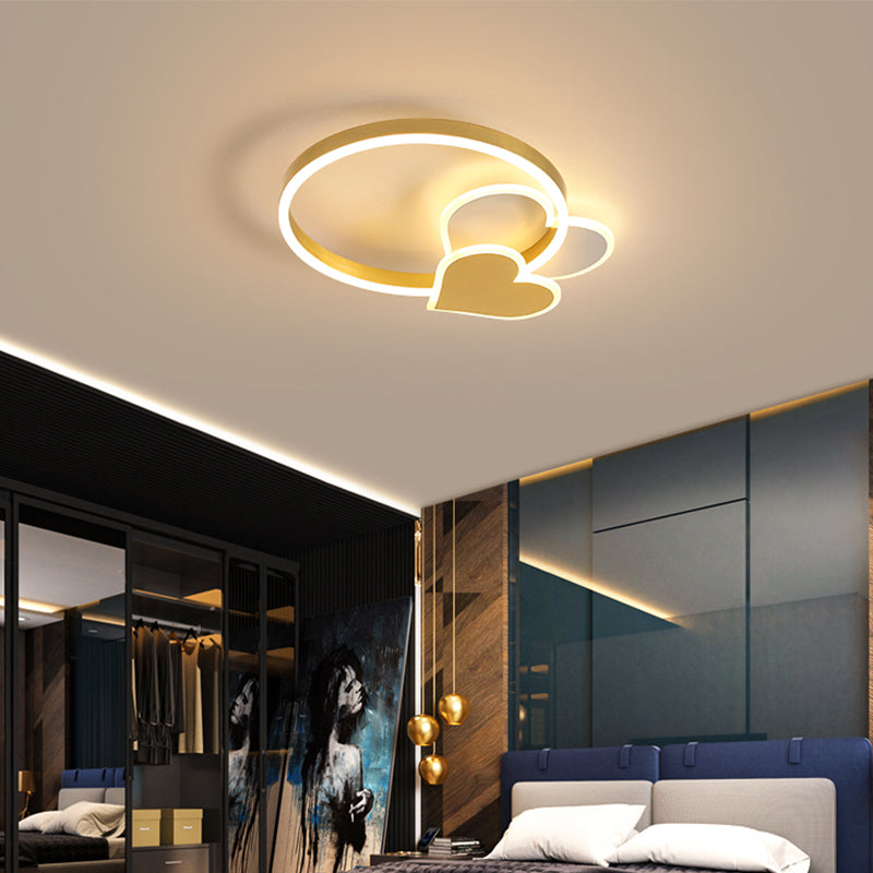Golden Love LED Ceiling Fixture Minimalist Acrylic Flush Mount Light with Metal Ring for Bedroom Gold Remote Control Stepless Dimming Clearhalo 'Ceiling Lights' 'Close To Ceiling Lights' 'Close to ceiling' 'Flush mount' Lighting' 2353624