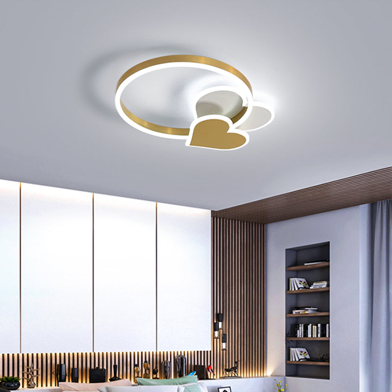Golden Love LED Ceiling Fixture Minimalist Acrylic Flush Mount Light with Metal Ring for Bedroom Gold White Clearhalo 'Ceiling Lights' 'Close To Ceiling Lights' 'Close to ceiling' 'Flush mount' Lighting' 2353625