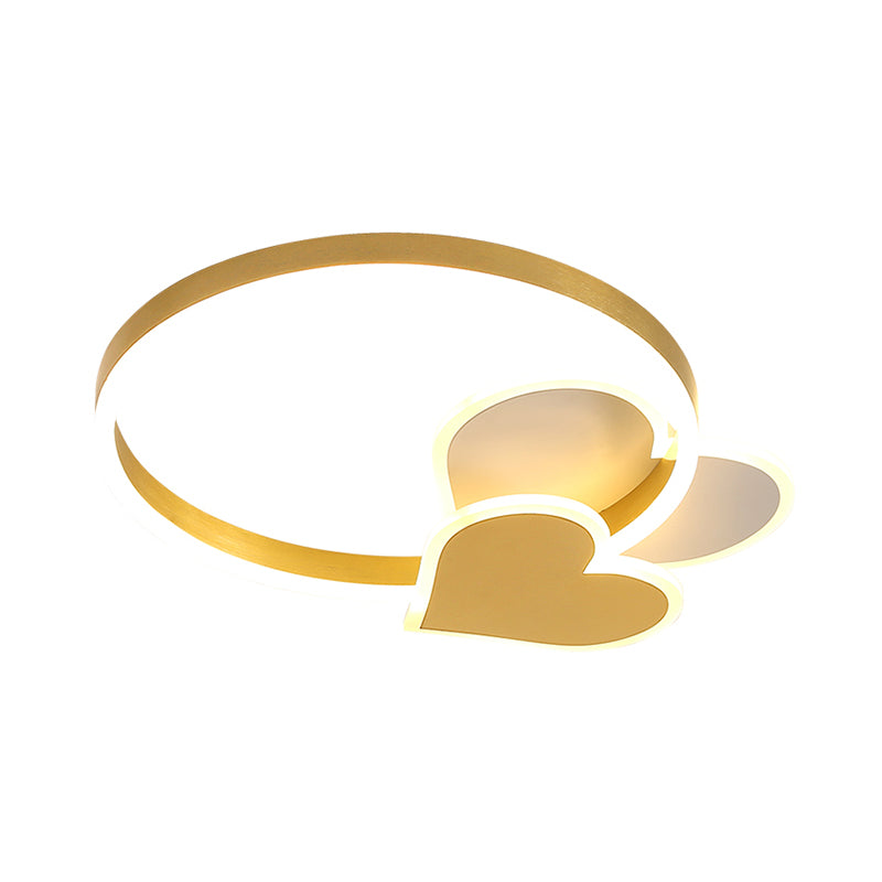 Golden Love LED Ceiling Fixture Minimalist Acrylic Flush Mount Light with Metal Ring for Bedroom Clearhalo 'Ceiling Lights' 'Close To Ceiling Lights' 'Close to ceiling' 'Flush mount' Lighting' 2353627