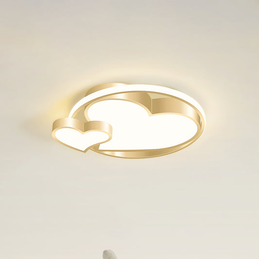 Double Heart Shaped Flush Light Modernist Metal Gold Finish Ceiling Lighting for Bedroom Clearhalo 'Ceiling Lights' 'Close To Ceiling Lights' 'Close to ceiling' 'Flush mount' Lighting' 2353630