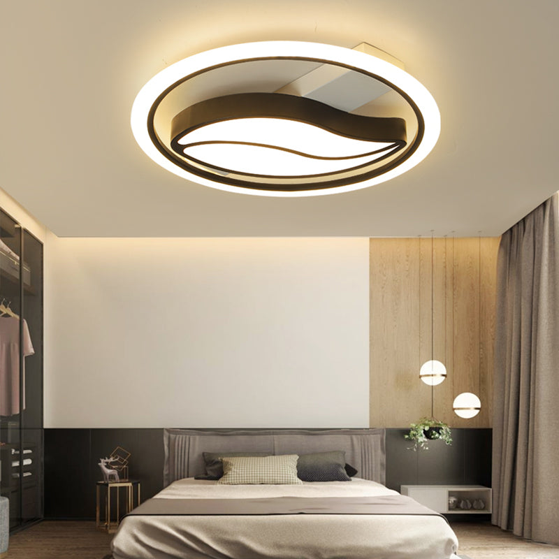 Acrylic Loop Semi Mount Lighting Minimalistic LED Flush Ceiling Light for Bedroom Black Remote Control Stepless Dimming Clearhalo 'Ceiling Lights' 'Close To Ceiling Lights' 'Close to ceiling' 'Semi-flushmount' Lighting' 2353653