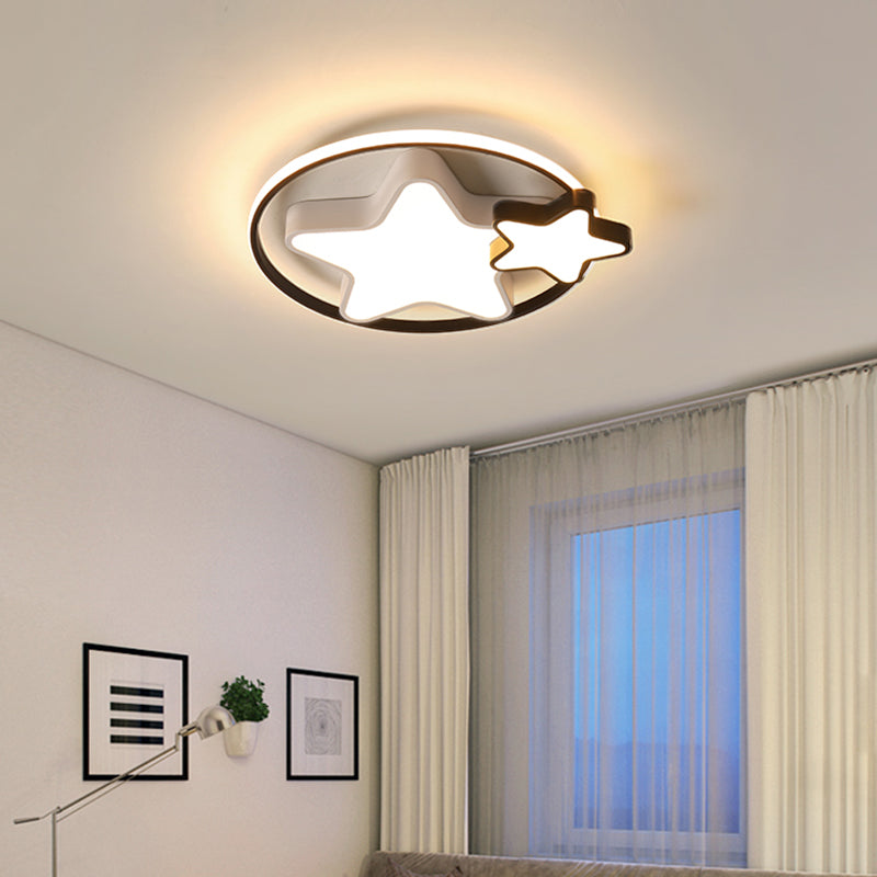 Star LED Ceiling Mount Fixture Kids Acrylic Bedroom Flush Mount Lighting in Black and White Black-White Remote Control Stepless Dimming Clearhalo 'Ceiling Lights' 'Close To Ceiling Lights' 'Close to ceiling' 'Flush mount' Lighting' 2353658