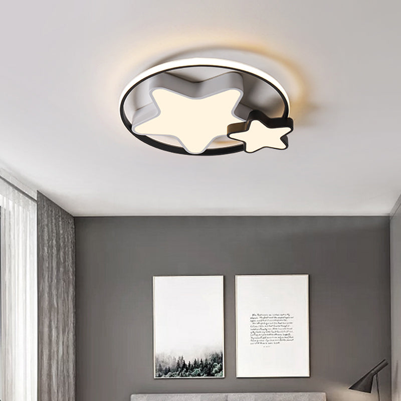 Star LED Ceiling Mount Fixture Kids Acrylic Bedroom Flush Mount Lighting in Black and White Black-White Third Gear Clearhalo 'Ceiling Lights' 'Close To Ceiling Lights' 'Close to ceiling' 'Flush mount' Lighting' 2353659