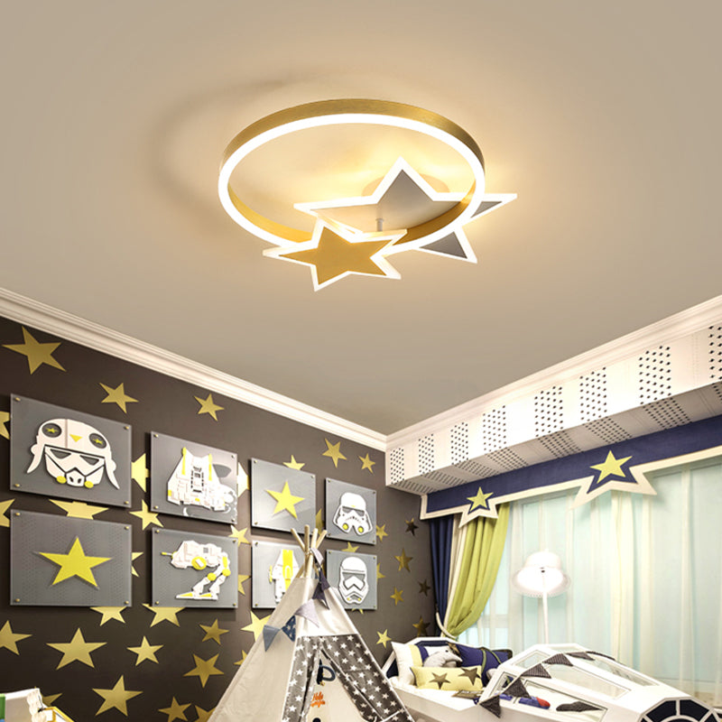 Gold Star and Circle LED Ceiling Flush Childrens Metal Flush Mount Light Fixture for Kids Room Gold Third Gear Clearhalo 'Ceiling Lights' 'Close To Ceiling Lights' 'Close to ceiling' 'Flush mount' Lighting' 2353662
