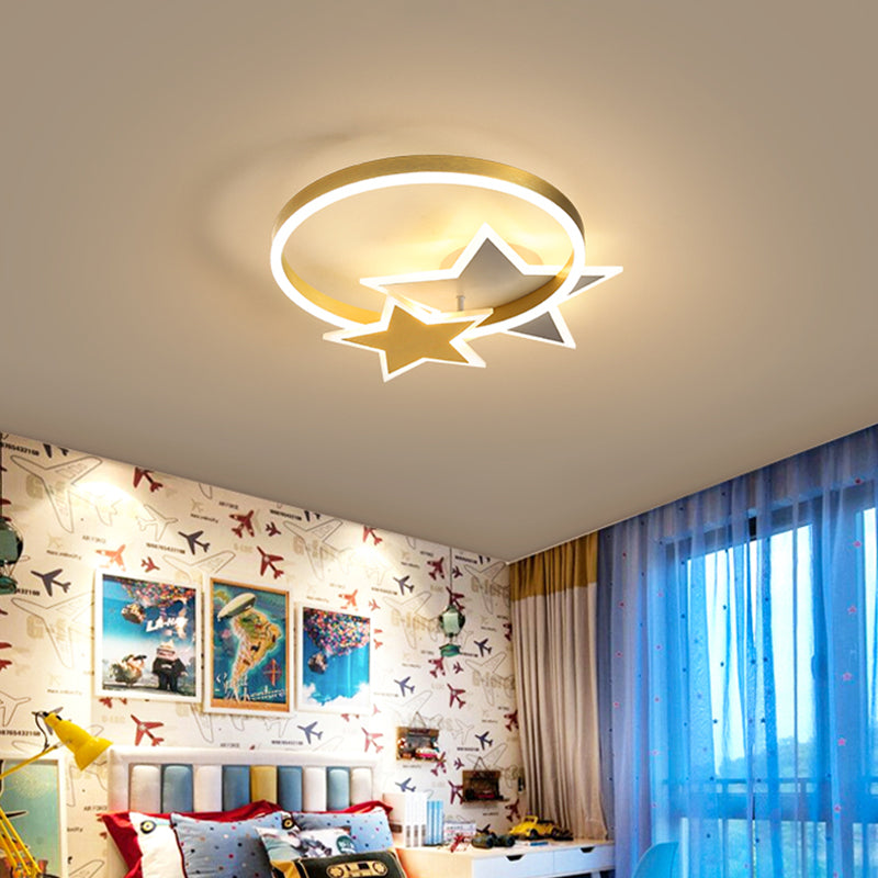 Gold Star and Circle LED Ceiling Flush Childrens Metal Flush Mount Light Fixture for Kids Room Gold Warm Clearhalo 'Ceiling Lights' 'Close To Ceiling Lights' 'Close to ceiling' 'Flush mount' Lighting' 2353665