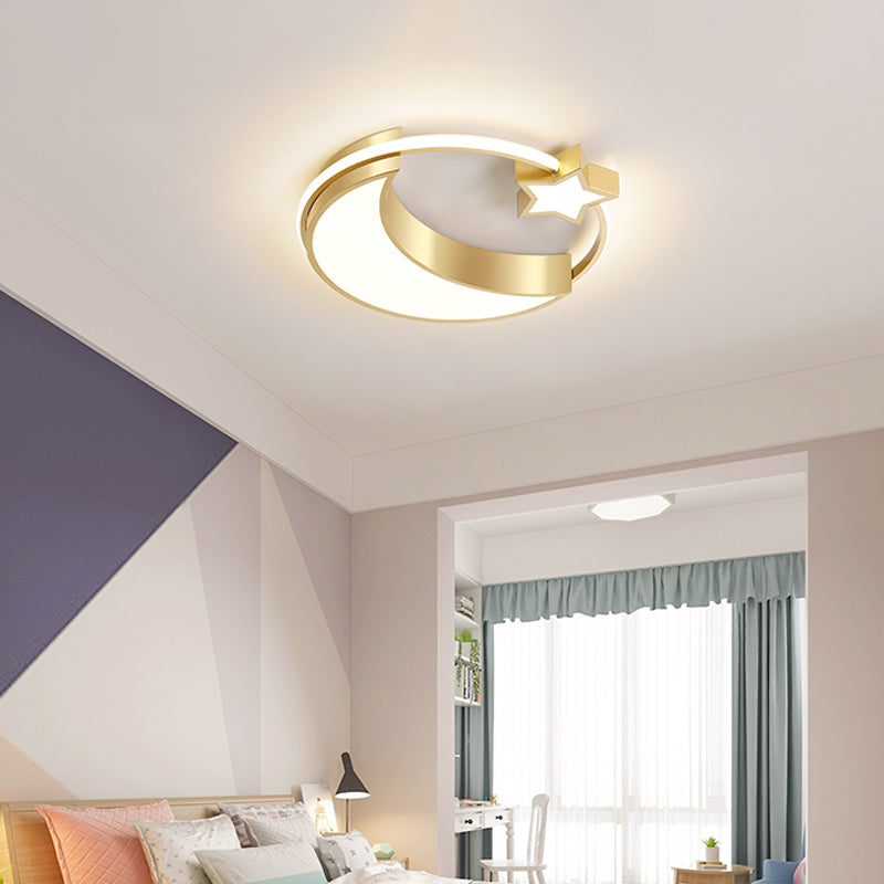 Golden Moon and Star LED Flush Mount Fixture Nordic Acrylic Ceiling Flush Mount Light for Nursery Clearhalo 'Ceiling Lights' 'Close To Ceiling Lights' 'Close to ceiling' 'Flush mount' Lighting' 2353682