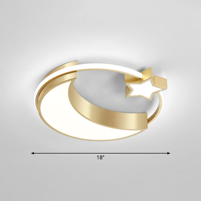 Golden Moon and Star LED Flush Mount Fixture Nordic Acrylic Ceiling Flush Mount Light for Nursery Gold 18" White Clearhalo 'Ceiling Lights' 'Close To Ceiling Lights' 'Close to ceiling' 'Flush mount' Lighting' 2353683