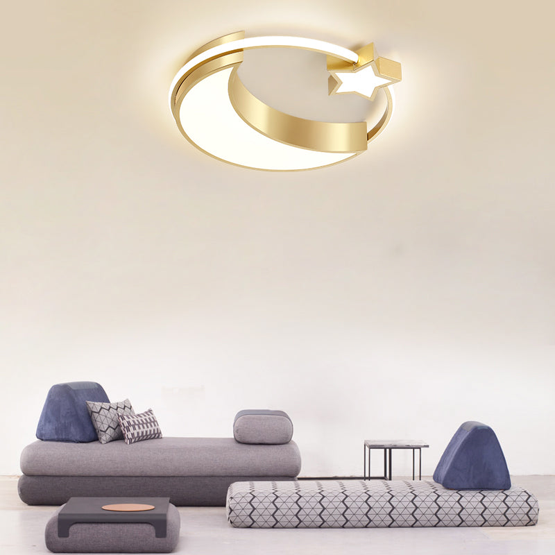 Golden Moon and Star LED Flush Mount Fixture Nordic Acrylic Ceiling Flush Mount Light for Nursery Clearhalo 'Ceiling Lights' 'Close To Ceiling Lights' 'Close to ceiling' 'Flush mount' Lighting' 2353684