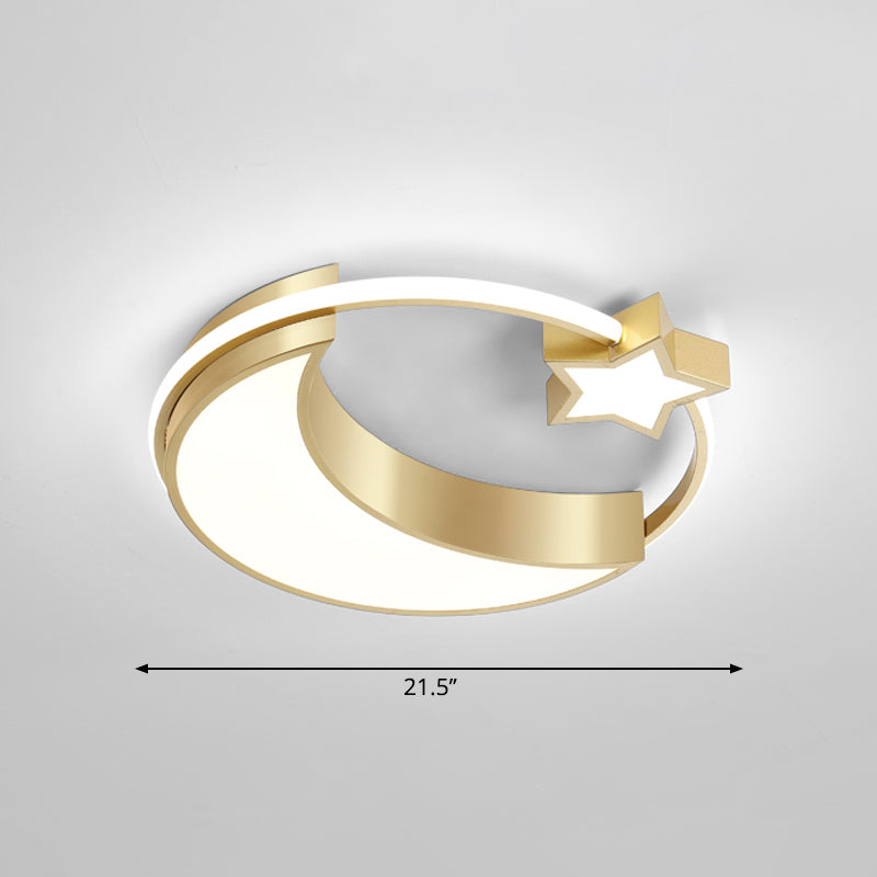 Golden Moon and Star LED Flush Mount Fixture Nordic Acrylic Ceiling Flush Mount Light for Nursery Gold 21.5" White Clearhalo 'Ceiling Lights' 'Close To Ceiling Lights' 'Close to ceiling' 'Flush mount' Lighting' 2353685