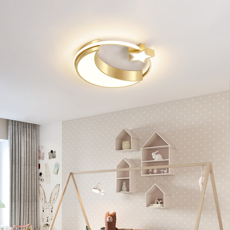 Golden Moon and Star LED Flush Mount Fixture Nordic Acrylic Ceiling Flush Mount Light for Nursery Clearhalo 'Ceiling Lights' 'Close To Ceiling Lights' 'Close to ceiling' 'Flush mount' Lighting' 2353686