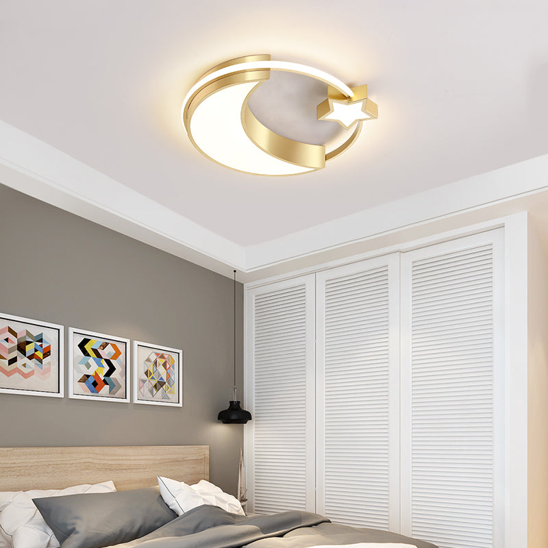 Golden Moon and Star LED Flush Mount Fixture Nordic Acrylic Ceiling Flush Mount Light for Nursery Clearhalo 'Ceiling Lights' 'Close To Ceiling Lights' 'Close to ceiling' 'Flush mount' Lighting' 2353690