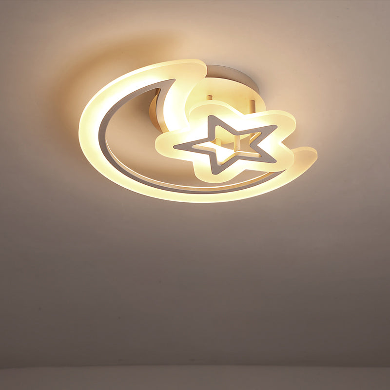 Moon and Star Acrylic Ceiling Lamp Kids Style White LED Semi Flush Mount Light for Bedroom White Third Gear Clearhalo 'Ceiling Lights' 'Close To Ceiling Lights' 'Close to ceiling' 'Semi-flushmount' Lighting' 2353698