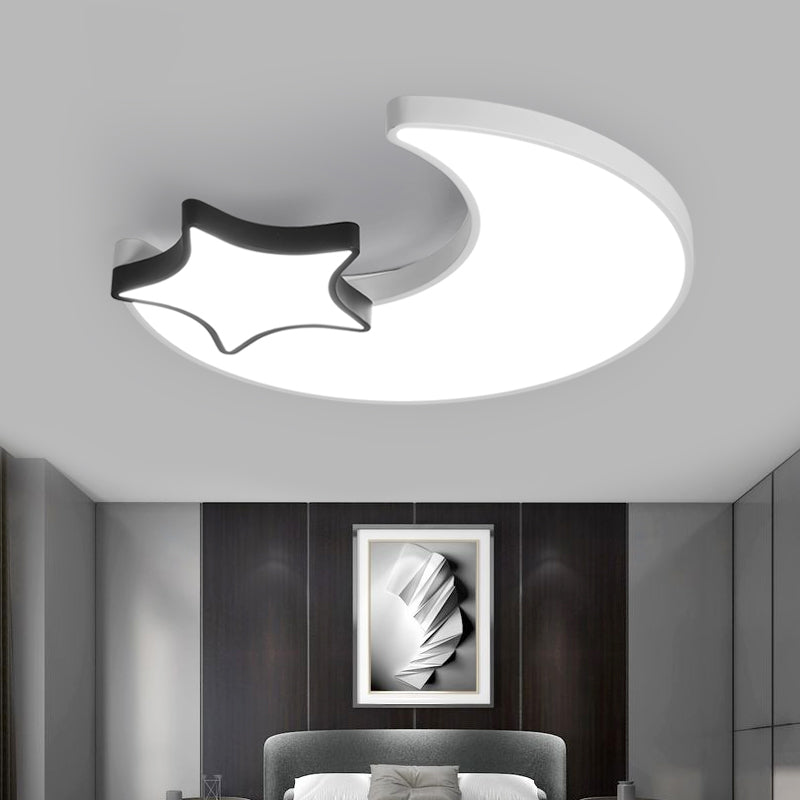 Nordic LED Ceiling Light Fixture Black-White Crescent and Star Flushmount with Acrylic Shade Clearhalo 'Ceiling Lights' 'Close To Ceiling Lights' 'Close to ceiling' 'Flush mount' Lighting' 2353701