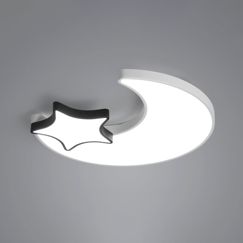 Nordic LED Ceiling Light Fixture Black-White Crescent and Star Flushmount with Acrylic Shade Black-White Clearhalo 'Ceiling Lights' 'Close To Ceiling Lights' 'Close to ceiling' 'Flush mount' Lighting' 2353702