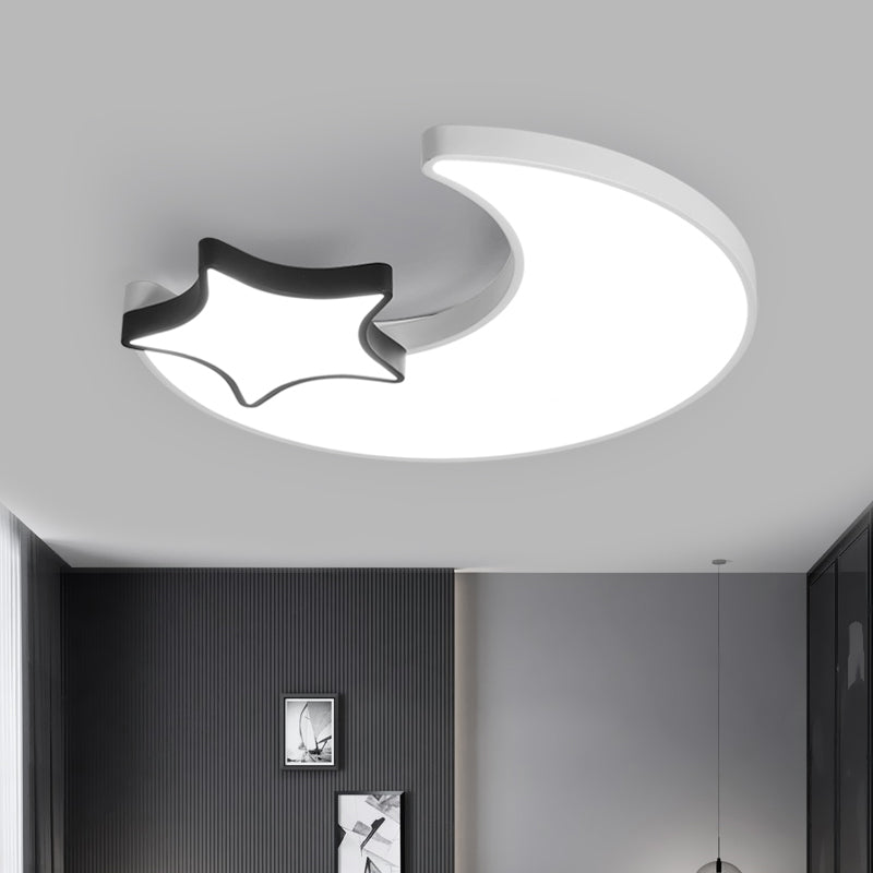 Nordic LED Ceiling Light Fixture Black-White Crescent and Star Flushmount with Acrylic Shade Clearhalo 'Ceiling Lights' 'Close To Ceiling Lights' 'Close to ceiling' 'Flush mount' Lighting' 2353703