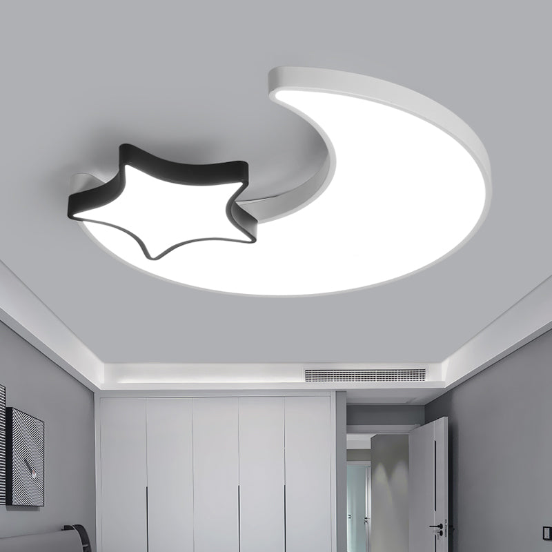 Nordic LED Ceiling Light Fixture Black-White Crescent and Star Flushmount with Acrylic Shade Clearhalo 'Ceiling Lights' 'Close To Ceiling Lights' 'Close to ceiling' 'Flush mount' Lighting' 2353704