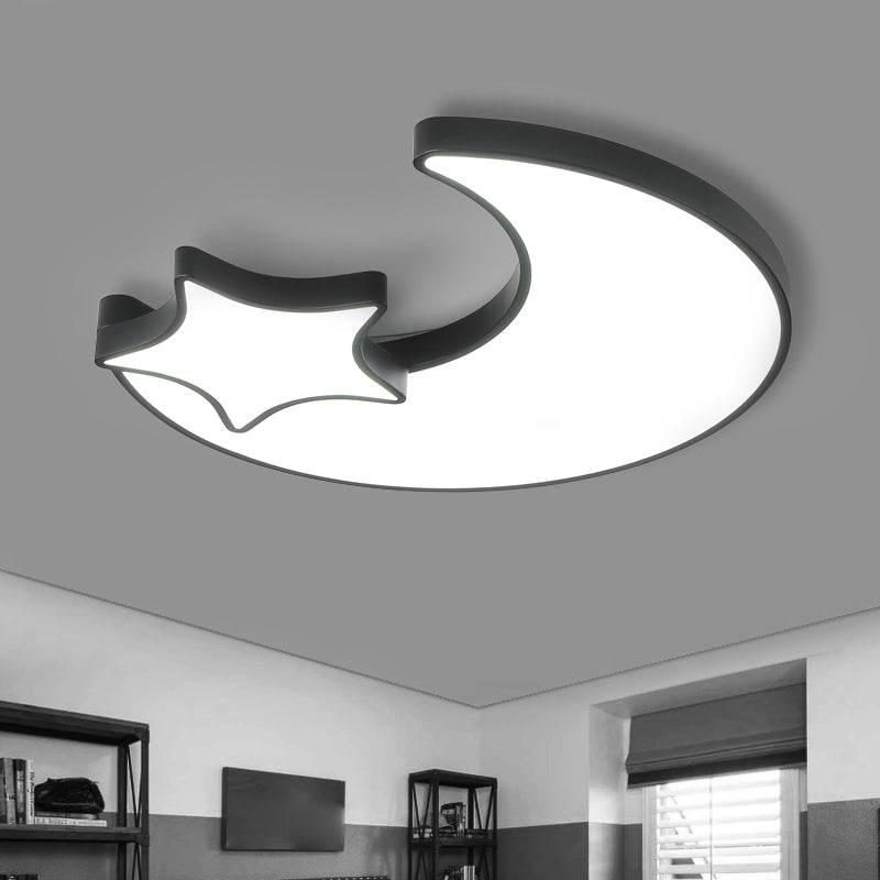 Nordic LED Ceiling Light Fixture Black-White Crescent and Star Flushmount with Acrylic Shade Clearhalo 'Ceiling Lights' 'Close To Ceiling Lights' 'Close to ceiling' 'Flush mount' Lighting' 2353706