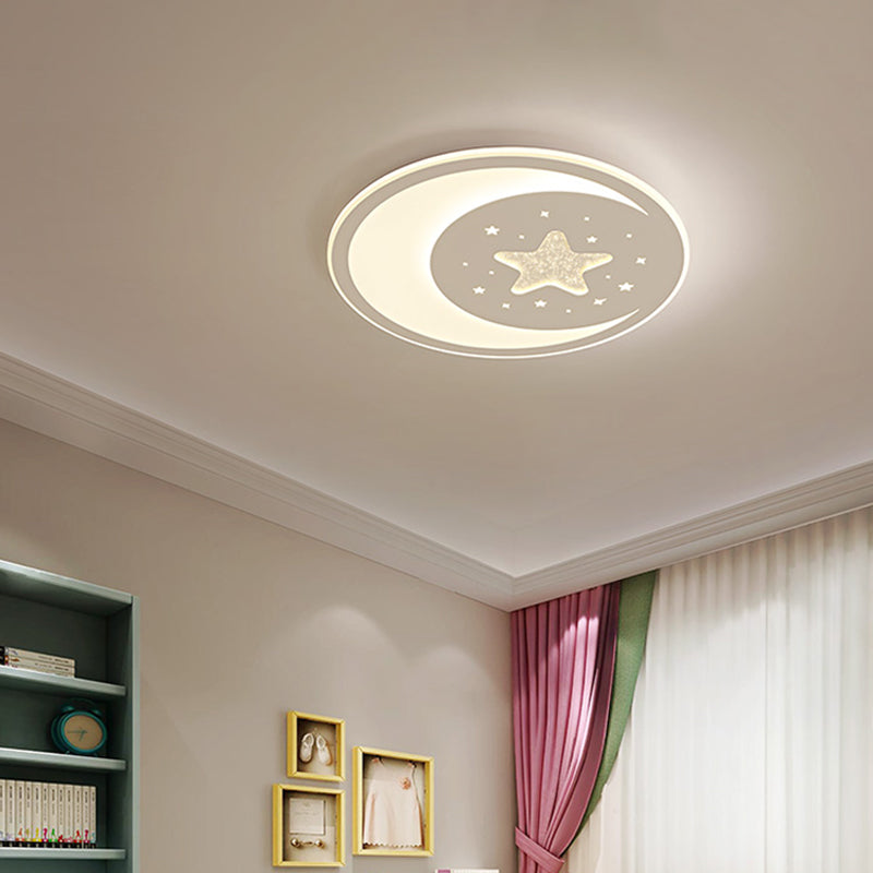 Starry Moon Night Nursery Ceiling Light Acrylic Kids LED Flush Mount Light Fixture in White White Remote Control Stepless Dimming Clearhalo 'Ceiling Lights' 'Close To Ceiling Lights' 'Close to ceiling' 'Flush mount' Lighting' 2353707