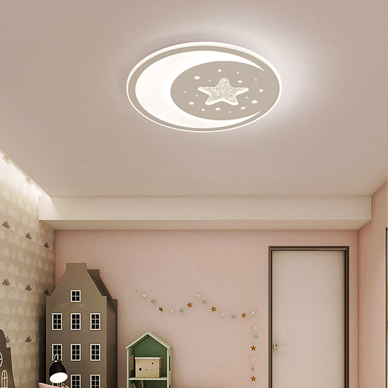 Starry Moon Night Nursery Ceiling Light Acrylic Kids LED Flush Mount Light Fixture in White White Inner Warm Outer White Clearhalo 'Ceiling Lights' 'Close To Ceiling Lights' 'Close to ceiling' 'Flush mount' Lighting' 2353708
