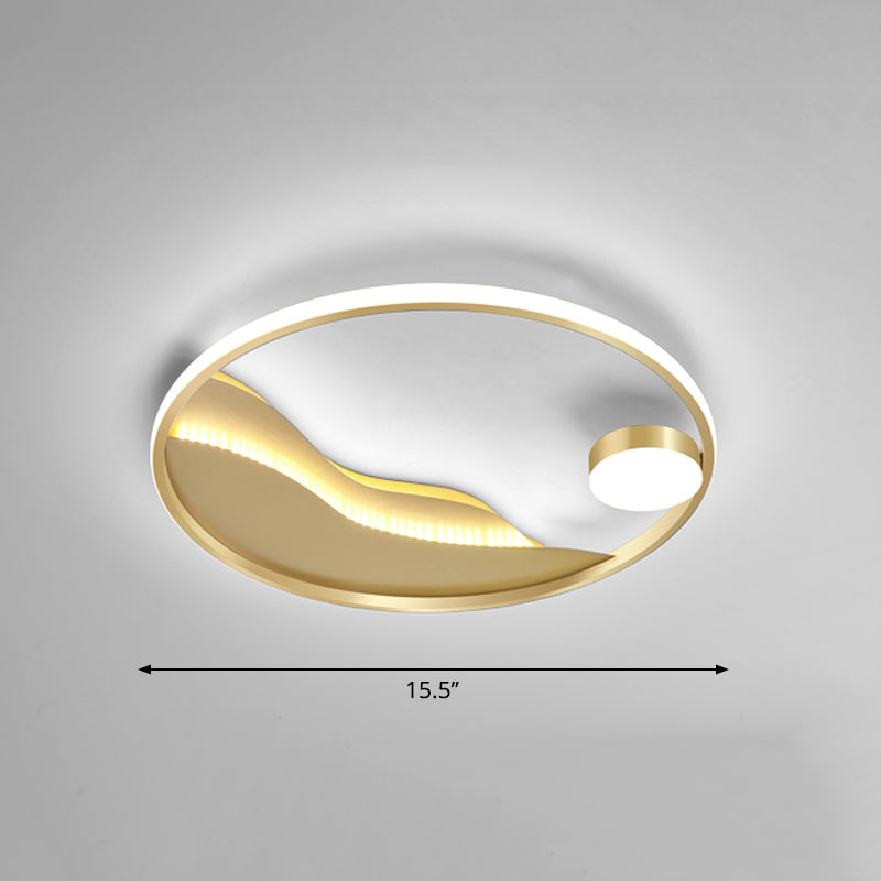 Minimalistic Abstract Art Round Flush Mount Metal Bedroom LED Ceiling Light in Gold Gold 16" White Clearhalo 'Ceiling Lights' 'Close To Ceiling Lights' 'Close to ceiling' 'Flush mount' Lighting' 2353714