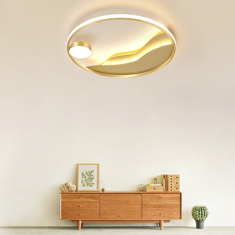 Minimalistic Abstract Art Round Flush Mount Metal Bedroom LED Ceiling Light in Gold Clearhalo 'Ceiling Lights' 'Close To Ceiling Lights' 'Close to ceiling' 'Flush mount' Lighting' 2353715