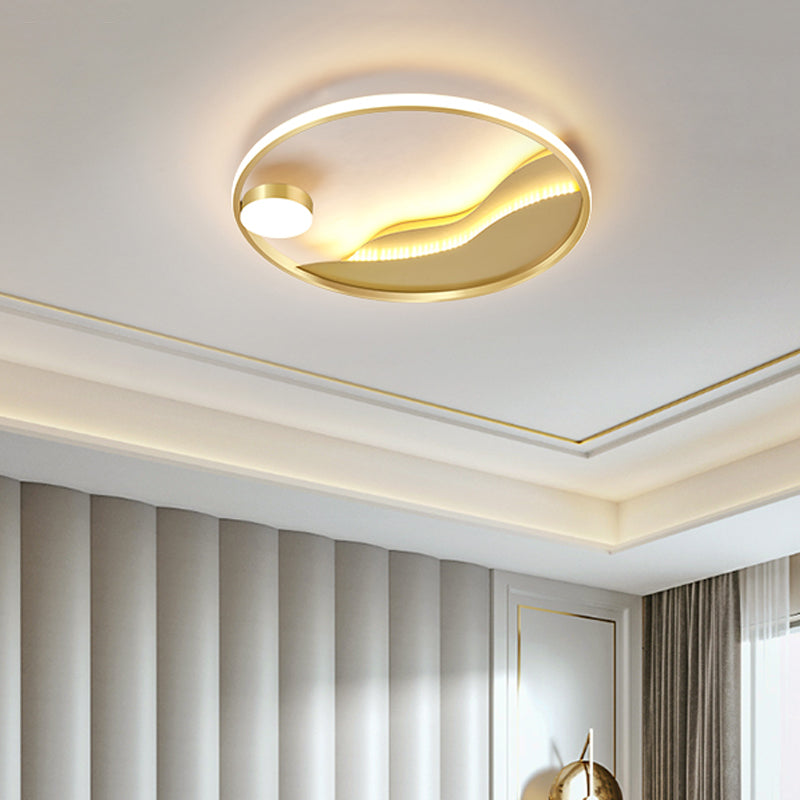 Minimalistic Abstract Art Round Flush Mount Metal Bedroom LED Ceiling Light in Gold Clearhalo 'Ceiling Lights' 'Close To Ceiling Lights' 'Close to ceiling' 'Flush mount' Lighting' 2353716