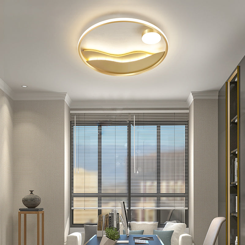 Minimalistic Abstract Art Round Flush Mount Metal Bedroom LED Ceiling Light in Gold Gold Remote Control Stepless Dimming Clearhalo 'Ceiling Lights' 'Close To Ceiling Lights' 'Close to ceiling' 'Flush mount' Lighting' 2353717