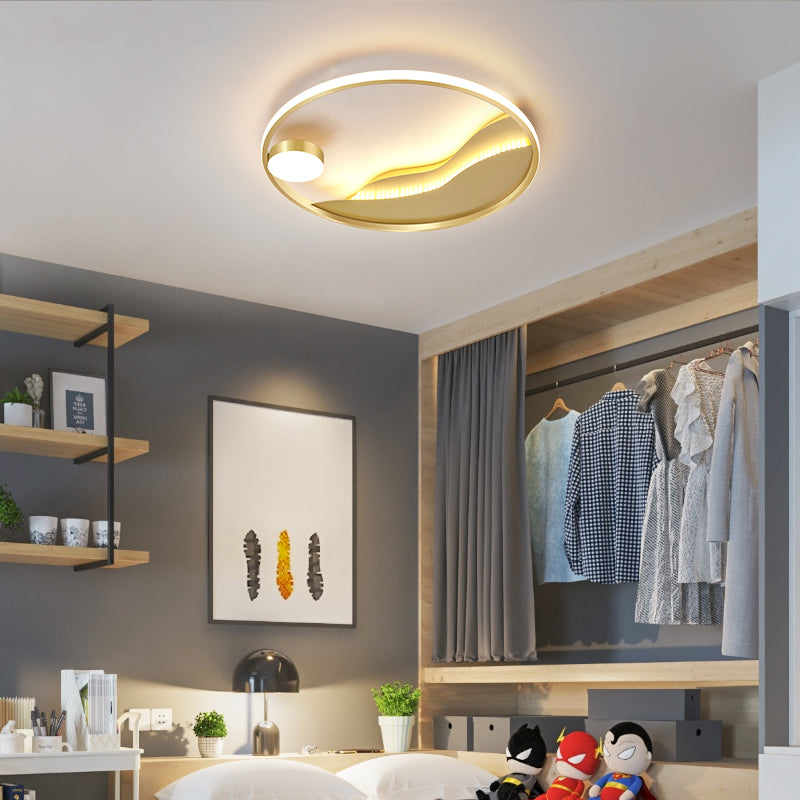 Minimalistic Abstract Art Round Flush Mount Metal Bedroom LED Ceiling Light in Gold Gold Warm Clearhalo 'Ceiling Lights' 'Close To Ceiling Lights' 'Close to ceiling' 'Flush mount' Lighting' 2353718