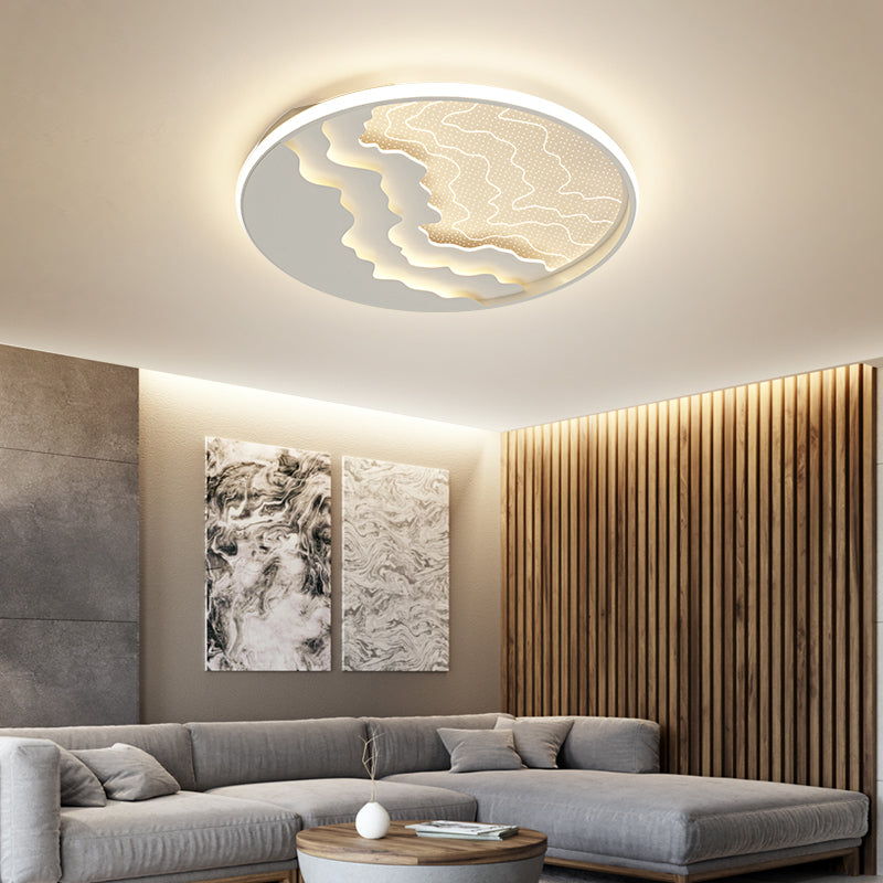 Wavy Acrylic Flush Mounted Lamp Simplicity LED Round Flush Mount Ceiling Light for Bedroom White Third Gear Clearhalo 'Ceiling Lights' 'Close To Ceiling Lights' 'Close to ceiling' 'Flush mount' Lighting' 2353723
