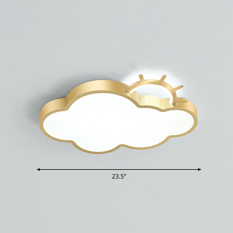 Cartoon Sunrise LED Flushmount Ceiling Lamp Acrylic Kids Bedroom Flush Light Fixture Gold White Cloud Clearhalo 'Ceiling Lights' 'Close To Ceiling Lights' 'Close to ceiling' 'Flush mount' Lighting' 2353753