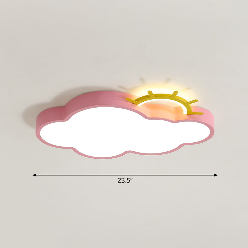 Cartoon Sunrise LED Flushmount Ceiling Lamp Acrylic Kids Bedroom Flush Light Fixture Pink Remote Control Stepless Dimming Cloud Clearhalo 'Ceiling Lights' 'Close To Ceiling Lights' 'Close to ceiling' 'Flush mount' Lighting' 2353764