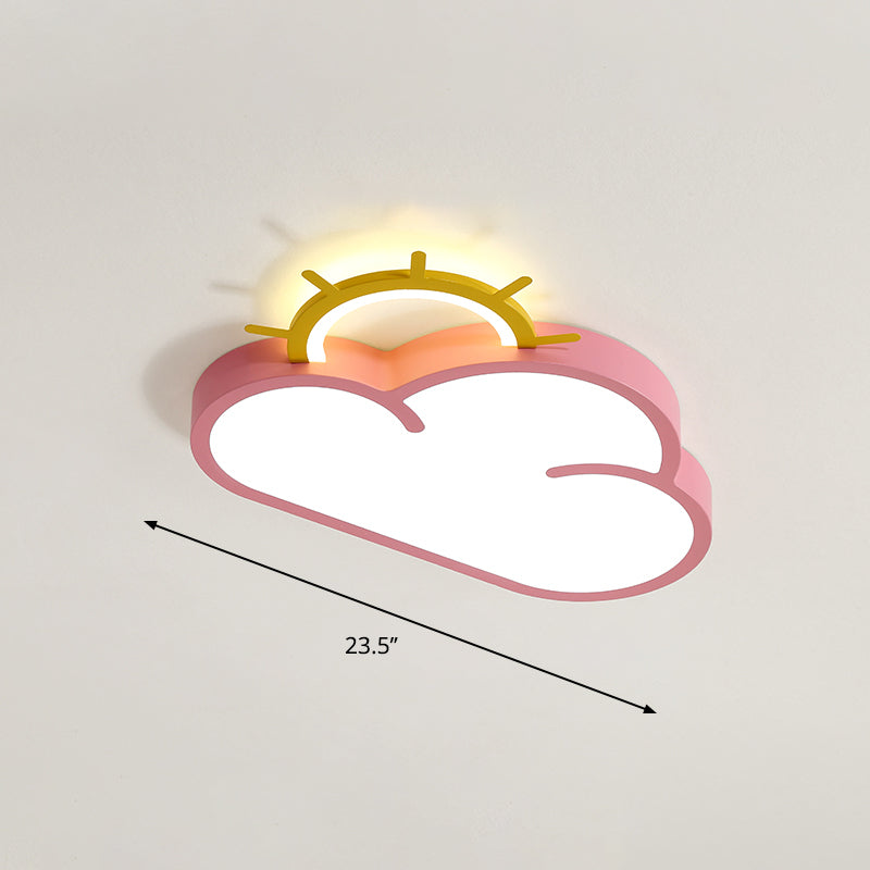 Cartoon Sunrise LED Flushmount Ceiling Lamp Acrylic Kids Bedroom Flush Light Fixture Pink Remote Control Stepless Dimming Sun Clearhalo 'Ceiling Lights' 'Close To Ceiling Lights' 'Close to ceiling' 'Flush mount' Lighting' 2353768