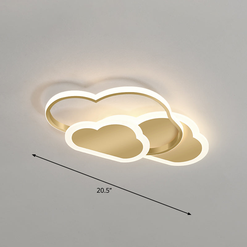 Cloudy Bedroom Ceiling Mount Light Acrylic Childrens LED Flush Mount Lighting Fixture Gold 20.5" Clearhalo 'Ceiling Lights' 'Close To Ceiling Lights' 'Close to ceiling' 'Flush mount' Lighting' 2353771