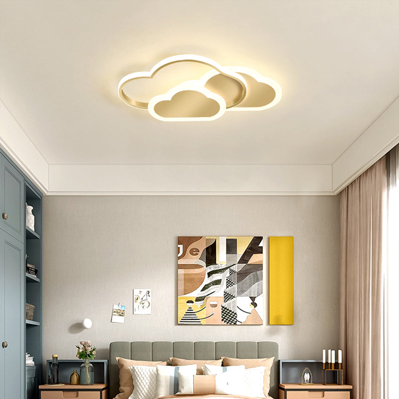 Cloudy Bedroom Ceiling Mount Light Acrylic Childrens LED Flush Mount Lighting Fixture Gold 16.5" Clearhalo 'Ceiling Lights' 'Close To Ceiling Lights' 'Close to ceiling' 'Flush mount' Lighting' 2353772