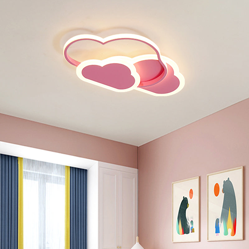 Cloudy Bedroom Ceiling Mount Light Acrylic Childrens LED Flush Mount Lighting Fixture Pink 16.5" Clearhalo 'Ceiling Lights' 'Close To Ceiling Lights' 'Close to ceiling' 'Flush mount' Lighting' 2353778