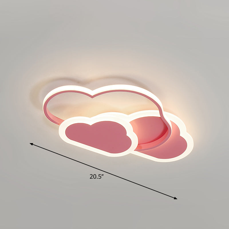 Cloudy Bedroom Ceiling Mount Light Acrylic Childrens LED Flush Mount Lighting Fixture Pink 20.5" Clearhalo 'Ceiling Lights' 'Close To Ceiling Lights' 'Close to ceiling' 'Flush mount' Lighting' 2353779