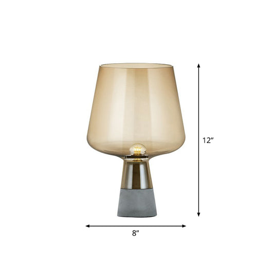 Cup Shaped Glass Night Lamp Postmodern 1 Bulb Table Light with Cement Base for Bedroom Beige 8" Clearhalo 'Lamps' 'Table Lamps' Lighting' 2353814