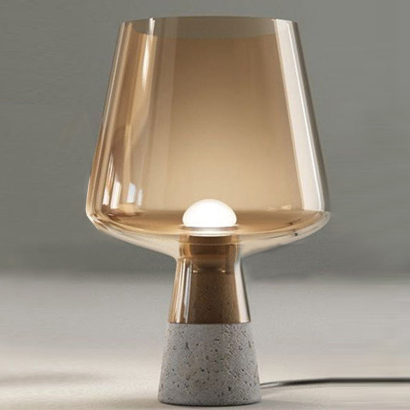 Cup Shaped Glass Night Lamp Postmodern 1 Bulb Table Light with Cement Base for Bedroom Clearhalo 'Lamps' 'Table Lamps' Lighting' 2353815