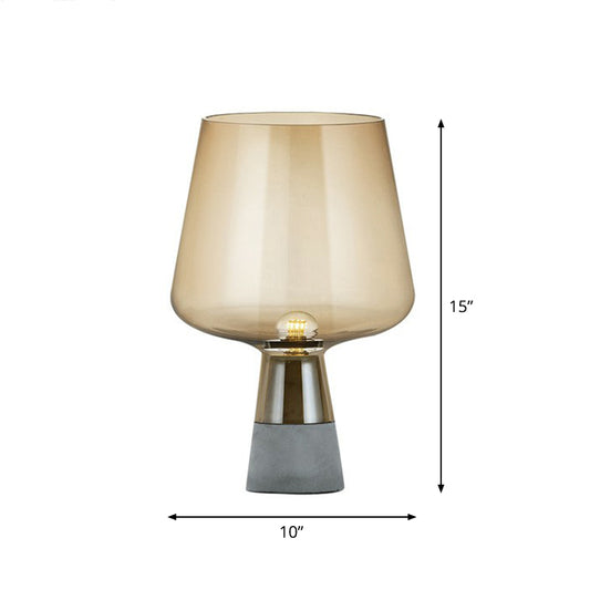 Cup Shaped Glass Night Lamp Postmodern 1 Bulb Table Light with Cement Base for Bedroom Beige 10" Clearhalo 'Lamps' 'Table Lamps' Lighting' 2353816