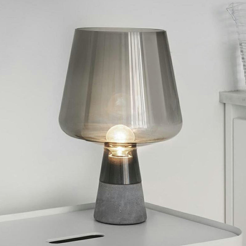 Cup Shaped Glass Night Lamp Postmodern 1 Bulb Table Light with Cement Base for Bedroom Clearhalo 'Lamps' 'Table Lamps' Lighting' 2353817