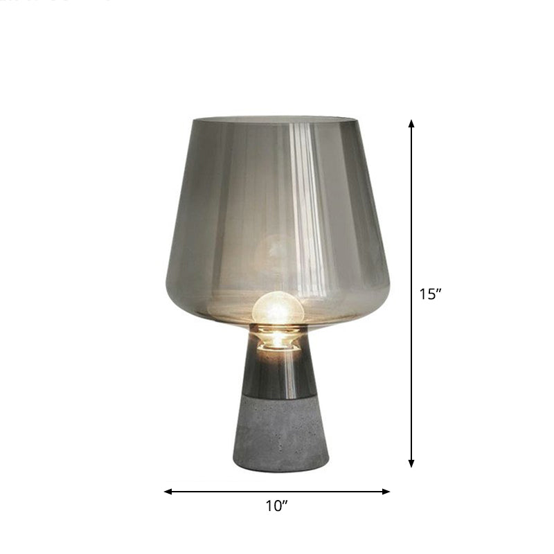 Cup Shaped Glass Night Lamp Postmodern 1 Bulb Table Light with Cement Base for Bedroom Smoke Gray 10" Clearhalo 'Lamps' 'Table Lamps' Lighting' 2353818