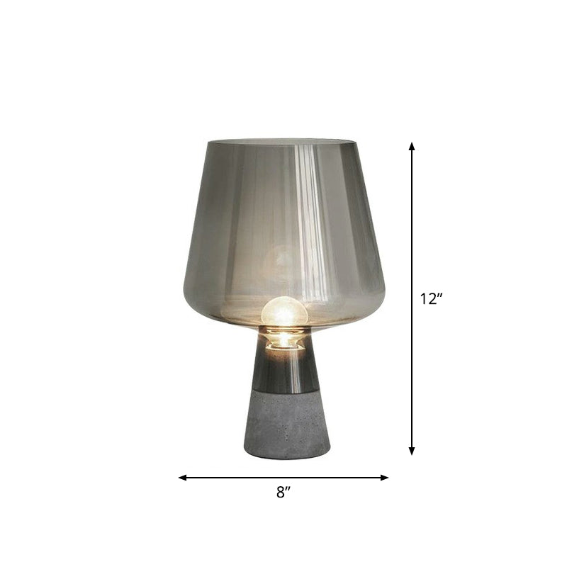 Cup Shaped Glass Night Lamp Postmodern 1 Bulb Table Light with Cement Base for Bedroom Smoke Gray 8" Clearhalo 'Lamps' 'Table Lamps' Lighting' 2353820