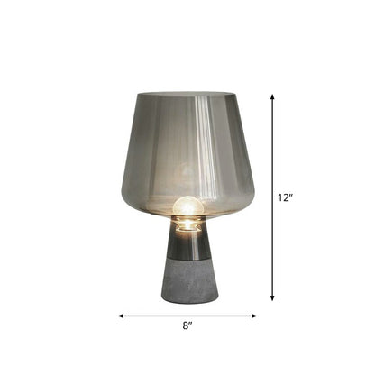 Cup Shaped Glass Night Lamp Postmodern 1 Bulb Table Light with Cement Base for Bedroom Smoke Gray 8" Clearhalo 'Lamps' 'Table Lamps' Lighting' 2353820