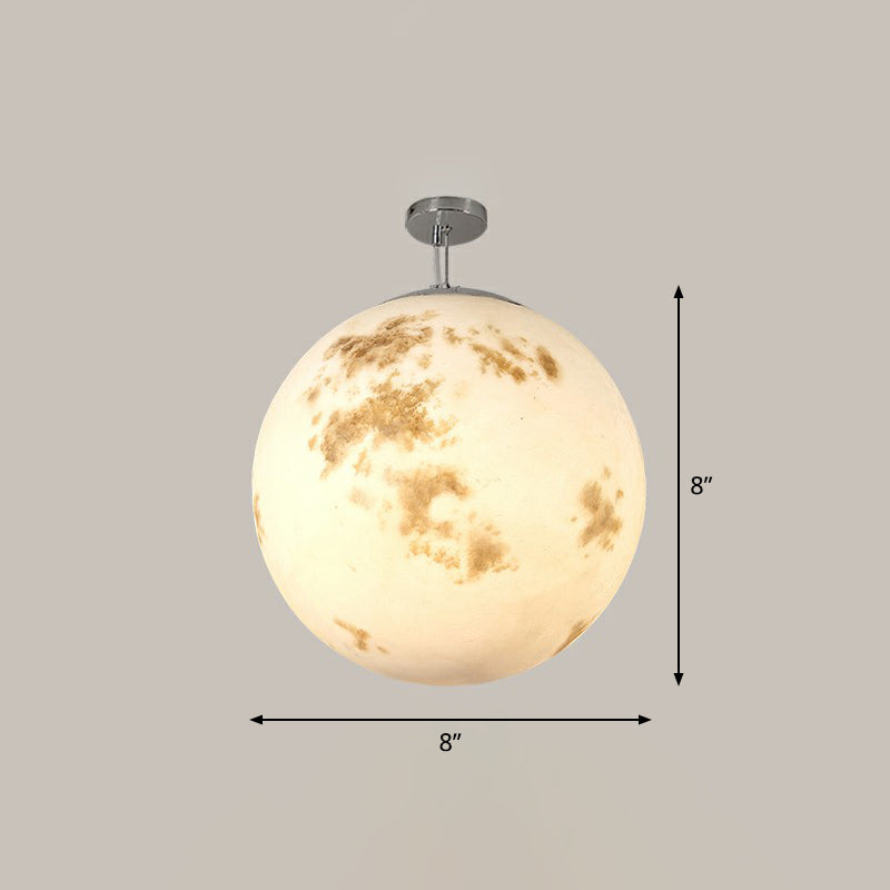 White Moon Suspension Lighting Nordic Single-Bulb Resin Pendant Light for Restaurant White 8" Clearhalo 'Ceiling Lights' 'Modern Pendants' 'Modern' 'Pendant Lights' 'Pendants' Lighting' 2353824