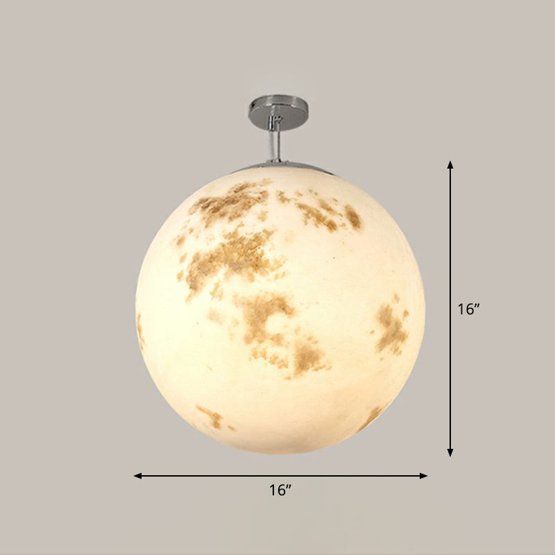 White Moon Suspension Lighting Nordic Single-Bulb Resin Pendant Light for Restaurant White 16" Clearhalo 'Ceiling Lights' 'Modern Pendants' 'Modern' 'Pendant Lights' 'Pendants' Lighting' 2353826